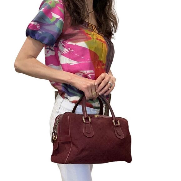 Gucci burgundy Gg canvas golden logo Boston bag - Picture 4 of 16